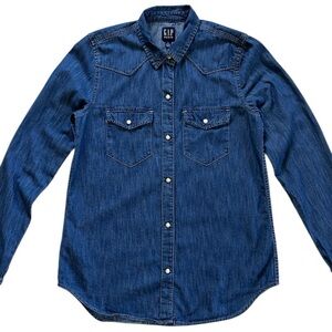 GAP Western Denim Pearl Snap Shirt Size Small Tall